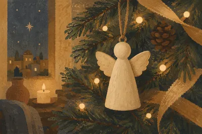 Handmade Angel Ornament in Soft Christmas Light