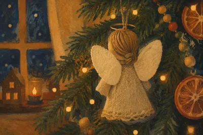 Handcrafted Angel Ornament on Christmas Tree