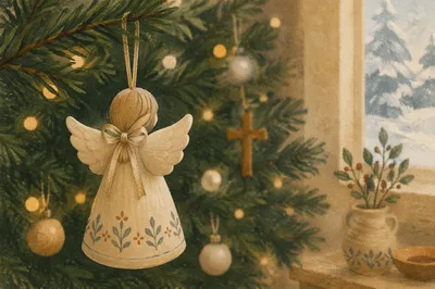Handmade Angel Ornament on Christmas Tree