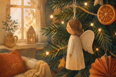Handmade Angel Ornament on Christmas Tree
