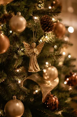 Golden Angel Ornament on Christmas Tree