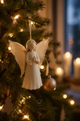 Porcelain Angel Ornament on Christmas Tree