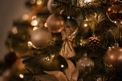 Golden Angel Ornament on Christmas Tree
