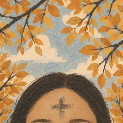 Ash Wednesday Forehead Cross Under Autumn Branches