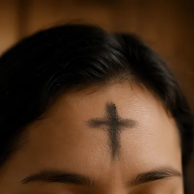 Ash Wednesday Forehead Cross in Soft Light