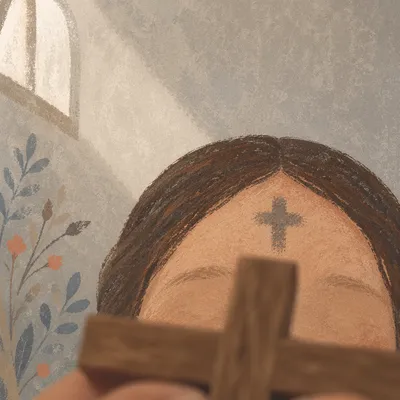 Ash Wednesday Forehead Cross in Prayer