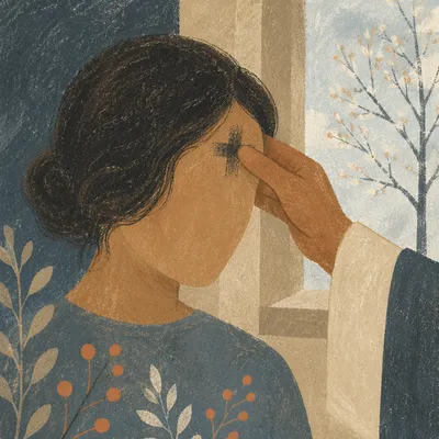 Ash Wednesday Cross on Forehead by Window