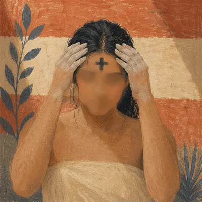 Ash Wednesday Forehead Cross in Quiet Prayer