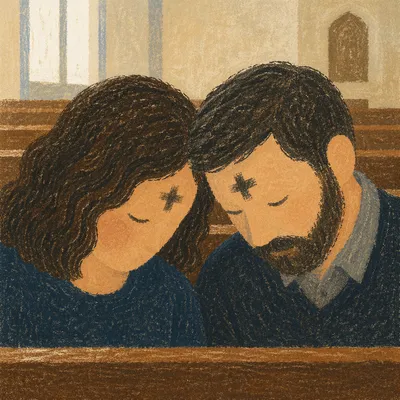 Ash Wednesday Forehead Crosses in Church Pew