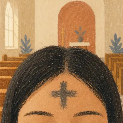 Ash Wednesday Forehead Cross in Church