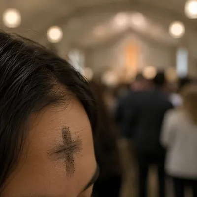 Ash Wednesday Forehead Cross in Church