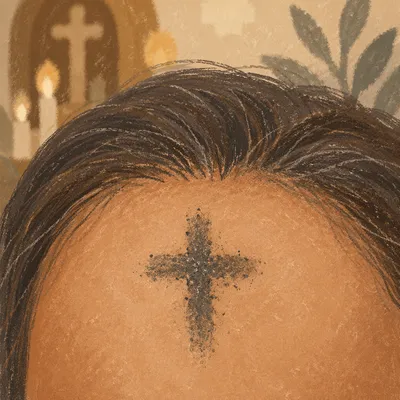 Ash Cross on Forehead Close Up