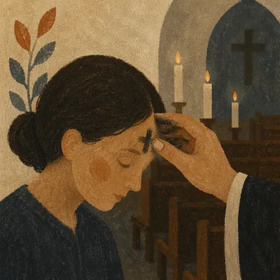 Ash Wednesday Cross in Candlelit Chapel