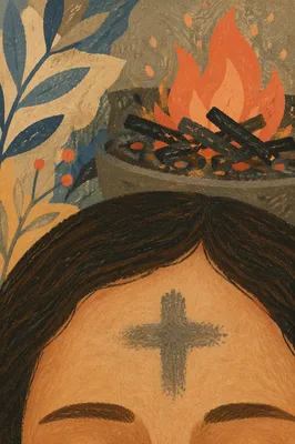 Ash Wednesday Forehead Cross by Firelight