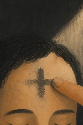Ash Wednesday Forehead Cross in Soft Light