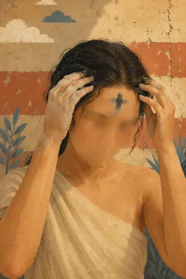 Ash Wednesday Forehead Cross in Sunlight
