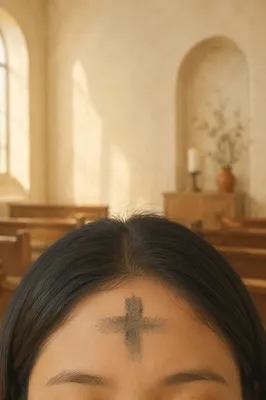 Ash Wednesday Forehead Cross in Soft Church Light