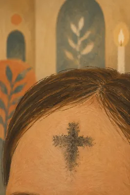 Ash Cross on Forehead Close-Up