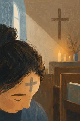 Ash Wednesday Forehead Cross in Quiet Chapel