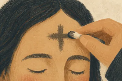 Ash Wednesday Cross on Reverent Forehead