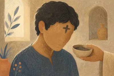 Ash Wednesday Forehead Cross in Reflection