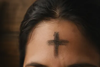 Ash Wednesday Forehead Cross Close-Up