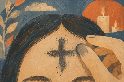 Ash Wednesday Cross on Forehead Close-Up
