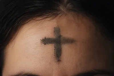 Ash Wednesday Cross on Forehead Closeup