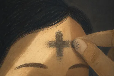 Ash Wednesday Cross on Forehead Closeup