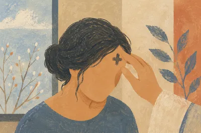 Ash Wednesday Forehead Cross in Quiet Light