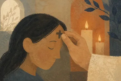 Ash Wednesday Forehead Cross in Chapel Light