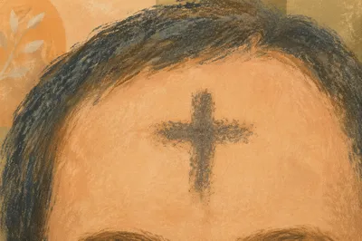 Ash Wednesday Forehead Cross in Warm Sanctuary Light