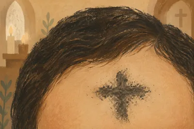Ash Wednesday Forehead Cross in Warm Light