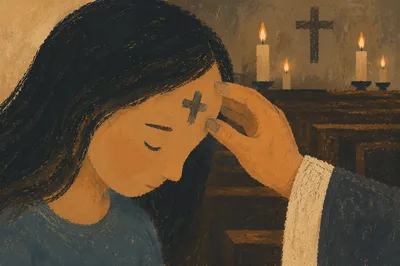 Ash Wednesday Ashes Cross in Candlelit Chapel