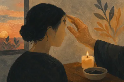 Ash Wednesday Forehead Cross in Quiet Chapel