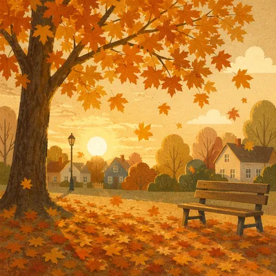 Golden Autumn Leaves in Quiet Park