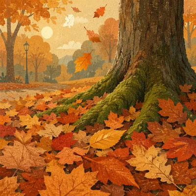 Autumn Leaves Falling in Quiet Park