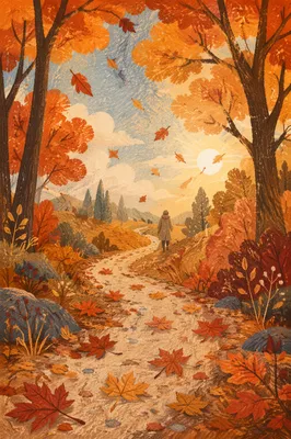 Peaceful Autumn Park Path at Sunset