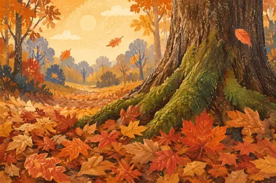 Autumn Leaves Falling in Quiet Park