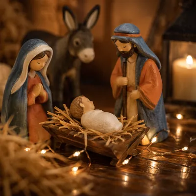 Baby Jesus Manger with Warm Candlelight