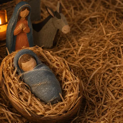 Baby Jesus Figurine in Straw Manger