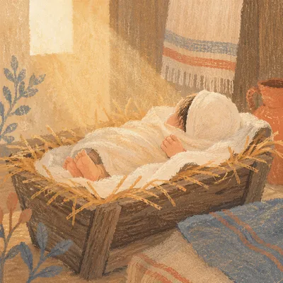 Baby Jesus Resting in Straw Manger