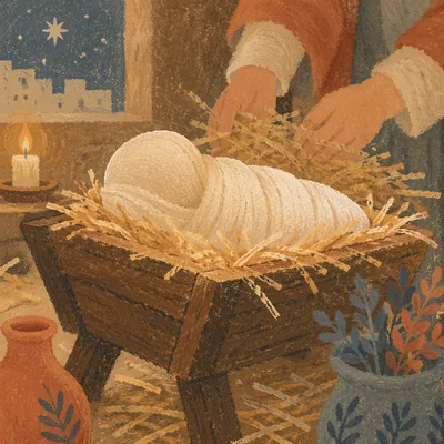 Baby Jesus in Rustic Straw Manger