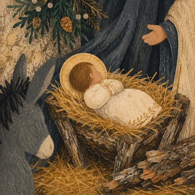 Baby Jesus in Rustic Straw Manger
