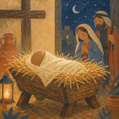 Baby Jesus Resting in Straw Manger