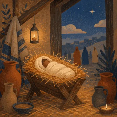 Baby Jesus in Straw-Filled Manger