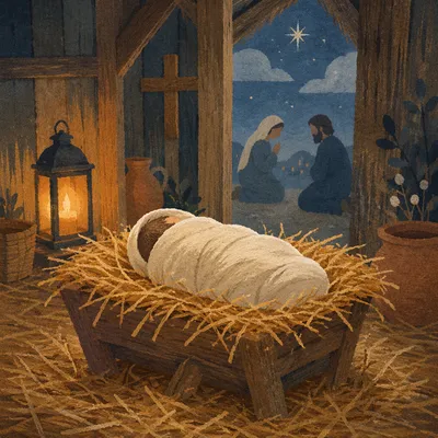 Baby Jesus in Golden Straw Manger