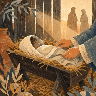 Baby Jesus in Straw Filled Manger