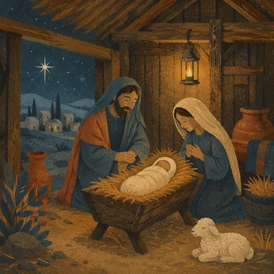 Baby Jesus in Golden Straw Manger