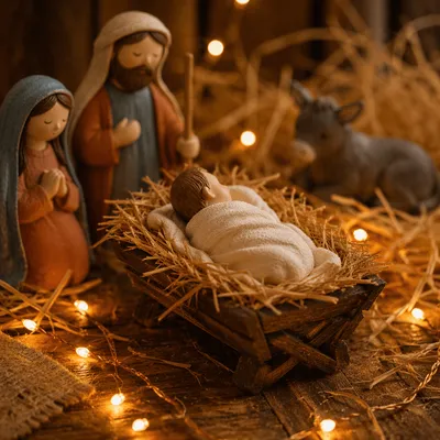 Baby Jesus in Straw-Filled Manger